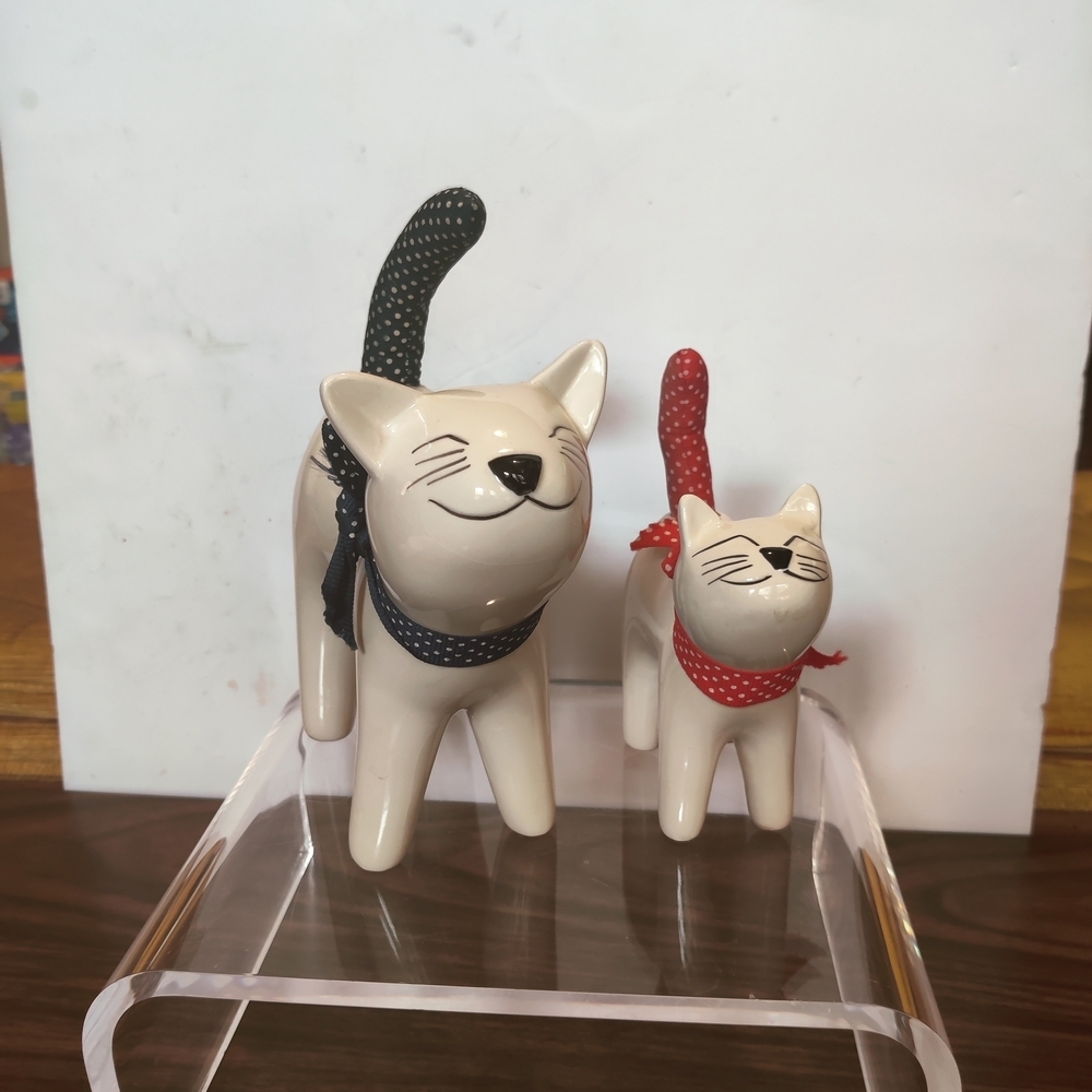Enesco Cat Figurine Pair with Red and Black Scarves